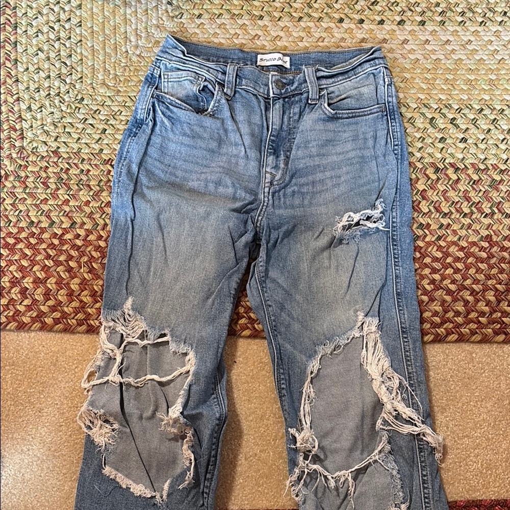 Blue Boyfriend Jeans with Distressed Details